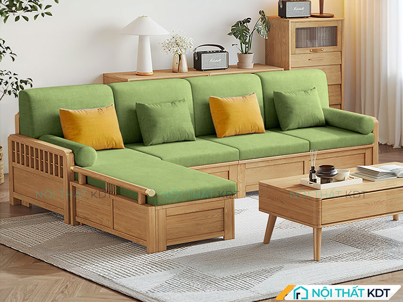 Sofa xanh rêu kết hợp với tông màu trung tính tạo sự hài hòa cho căn phòng 