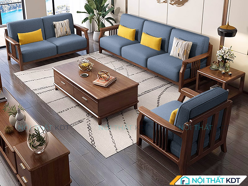 Mẫu sofa gỗ góc chữ U S384-U có phần khung gỗ thanh mảnh nhưng chắc chắn