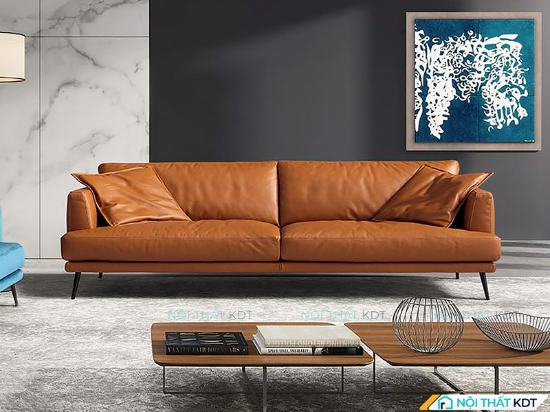 Sofa da bò tông sáng tạo điểm nhấn ấm áp, cân bằng cho không gian hiện đại, tối giản và ngập tràn ánh sáng tự nhiên