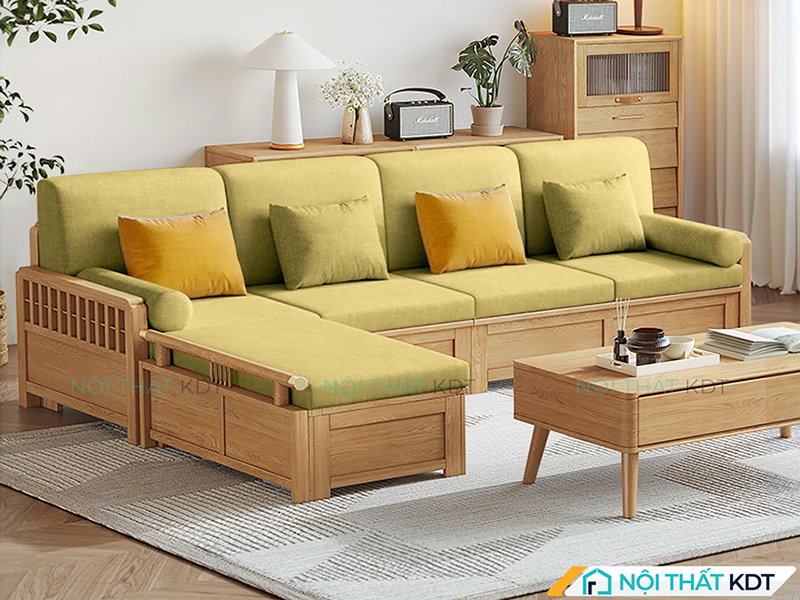 Ghế sofa màu vàng S232 phù hợp với nền tường pastel dịu nhẹ