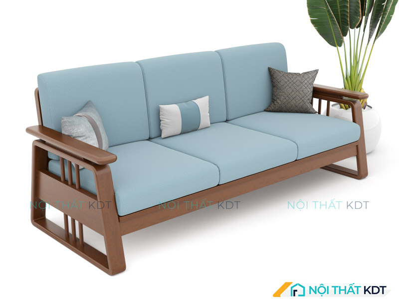 Mẫu sofa văng gỗ S370-V3 là sự kết hợp hài hòa giữa gỗ sáng màu và màu xanh da trời