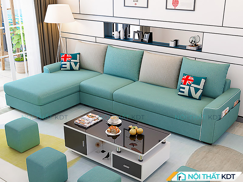 Mẫu sofa nỉ góc chữ L S23A-L4 mang màu xanh cổ vịt nhẹ nhàng