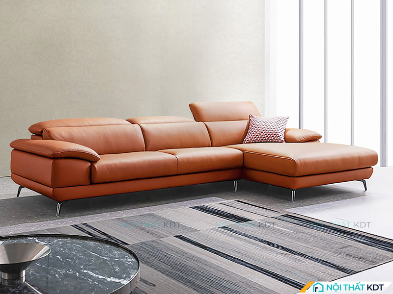Sofa da S155 màu cam ấm áp, thiết kế chữ L