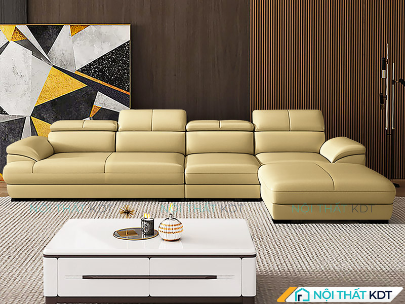 Ghế sofa màu vàng S215 kết hợp ánh sáng đèn treo