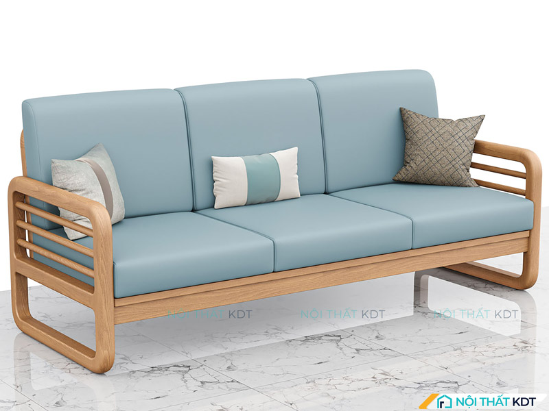 Mẫu sofa văng gỗ S175-V3 có màu xanh pastel nhẹ nhàng