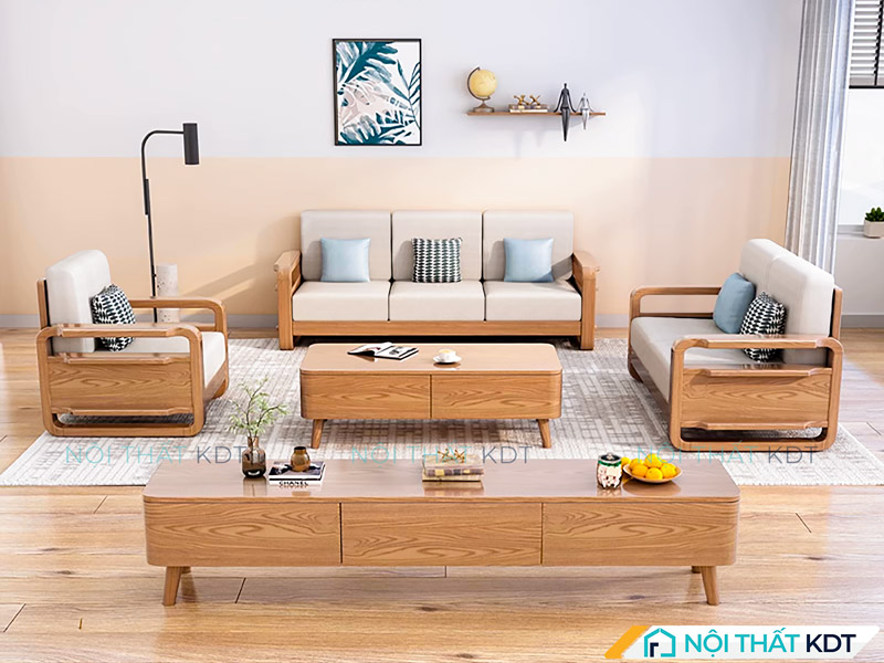 Bộ 3 ghế sofa gỗ tay vịn liên chân S358 của Nội thất KDT