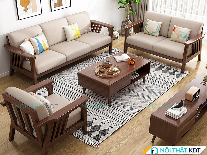 Bộ 3 sofa gỗ nan chéo S260 kết hợp với các phụ kiện tạo điểm nhấn nổi bật