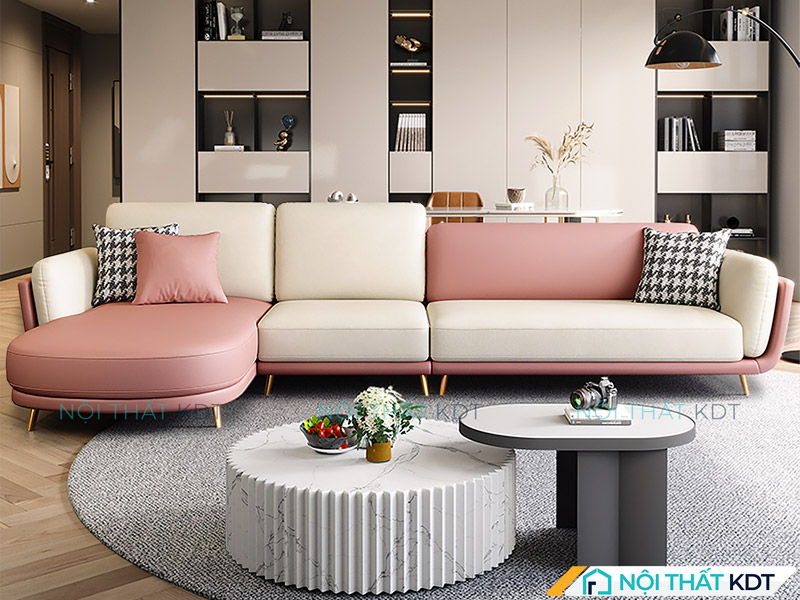 Bộ ghế sofa góc màu hồng da đa sắc, mới lạ S327 của Nội thất KDT