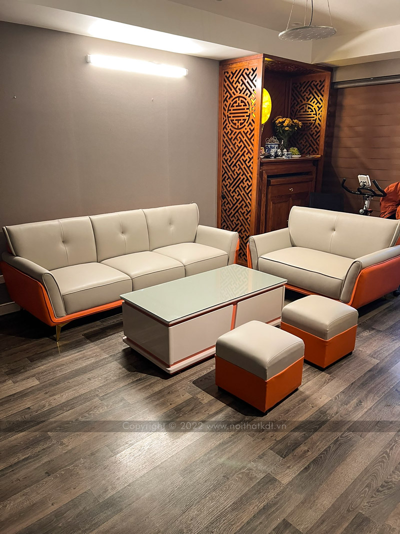 Bộ ghế sofa nhỏ văng da 3 chỗ ngồi sang trọng hiện đại S202 của Nội thất KDT