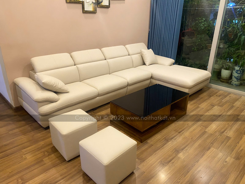 Bộ ghế sofa phòng khách da góc L tay vát S215 của Nội thất KDT