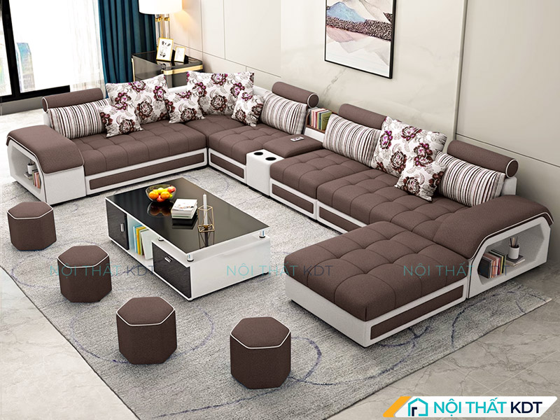 Bộ ghế sofa phòng khách màu nâu chữ U mã S29U của Nội thất KDT