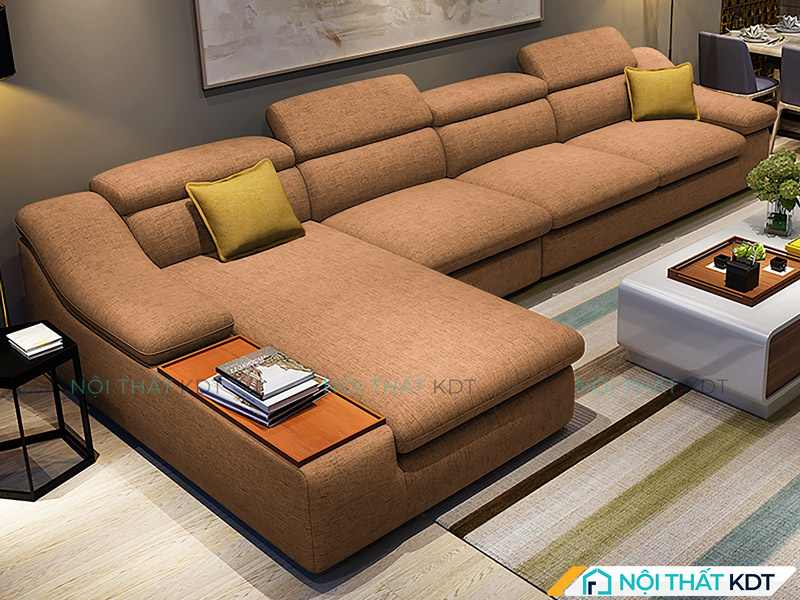 Bộ ghế sofa vải nỉ cao cấp chữ L có khay gỗ S161 của Nội thất KDT