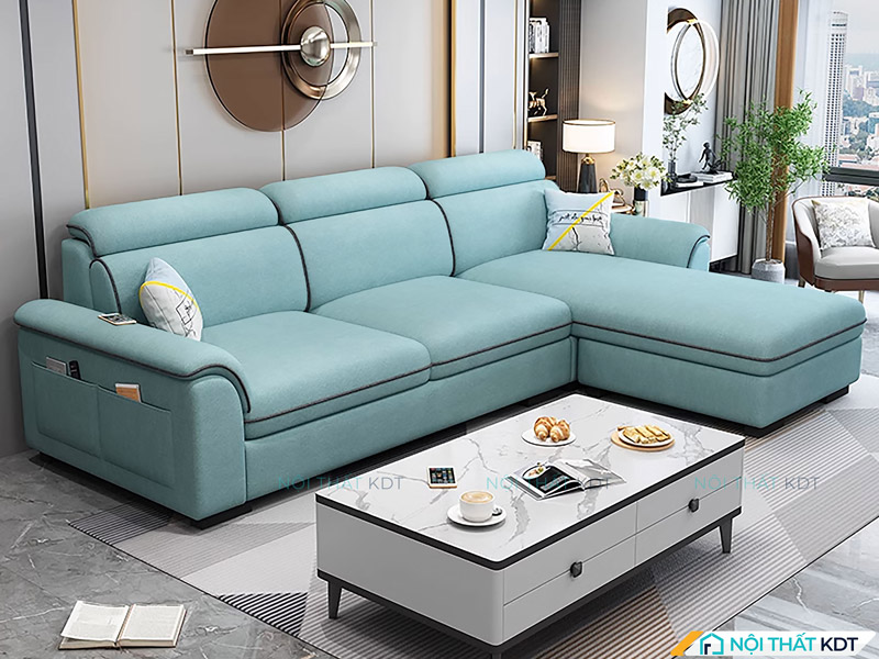 Bộ ghế sofa vải nỉ góc chữ L có khay gỗ S110-L3 của Nội thất KDT