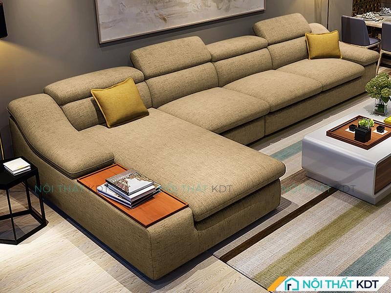 Bộ ghế sofa vải nỉ khách góc chữ L có khay gỗ S161 của Nội thất KDT