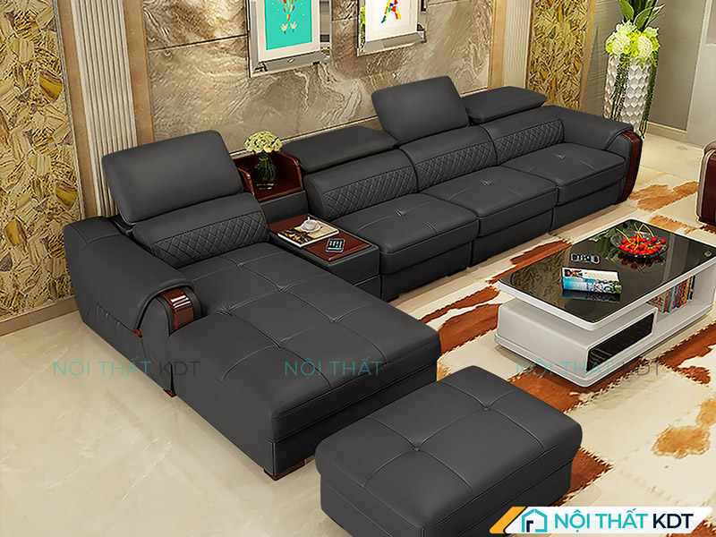 Bộ sofa da góc L màu đen S223 phong cách châu Âu êm ái của Nội thất KDT