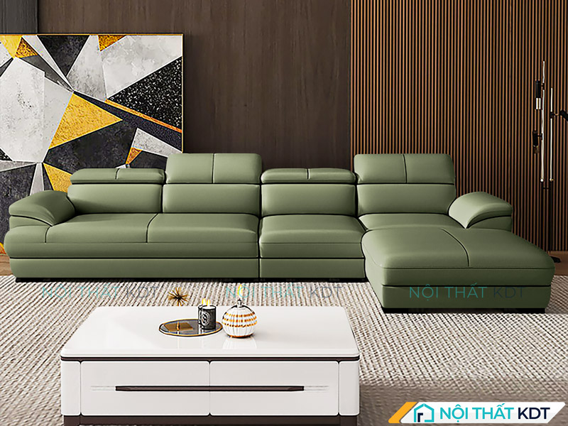 Bộ sofa da màu xanh lá cây góc chữ L S215 của Nội thất KDT