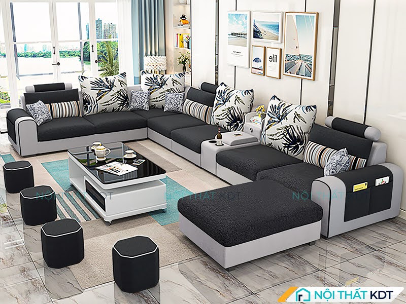 Bộ sofa góc chữ U bọc nỉ cao cấp cho nhà rộng S27U của Nội thất KDT
