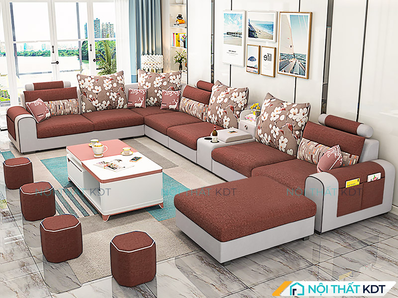 Bộ sofa góc chữ U bọc nỉ cao cấp cho nhà rộng S27U của Nội thất KDT