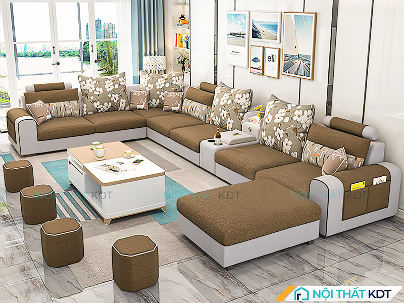 Bộ sofa góc chữ U bọc nỉ cao cấp cho nhà rộng S27U của Nội thất KDT