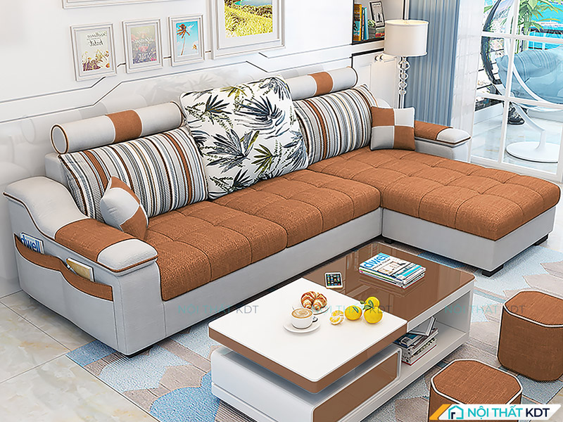 Bộ sofa nỉ góc L màu cam cho phòng khách S39 của Nội thất KDT