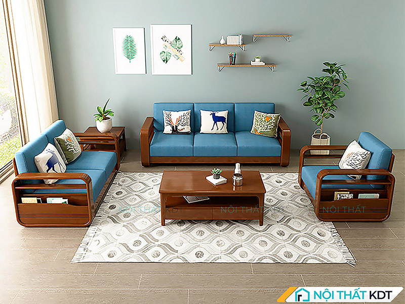 Bộ sofa văng bằng gỗ tự nhiên chất liệu đệm nỉ S178 của Nội thất KDT