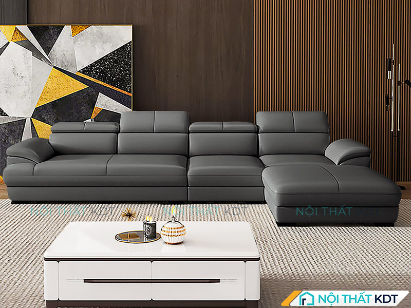 Ghế sofa da màu đen dáng chữ L S215 của Nội thất KDT