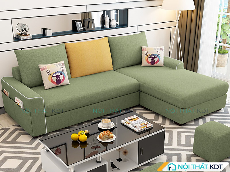 Ghế sofa đệm nỉ màu xanh lá cây góc chữ L S23A của Nội thất KDT