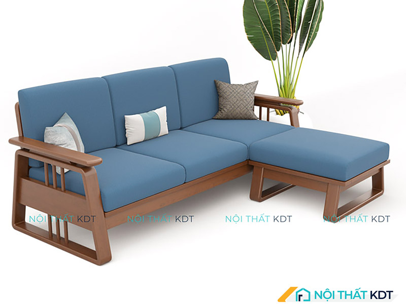 Ghế sofa gỗ góc chữ L màu xanh nước biển S370-L3 của Nội thất KDT