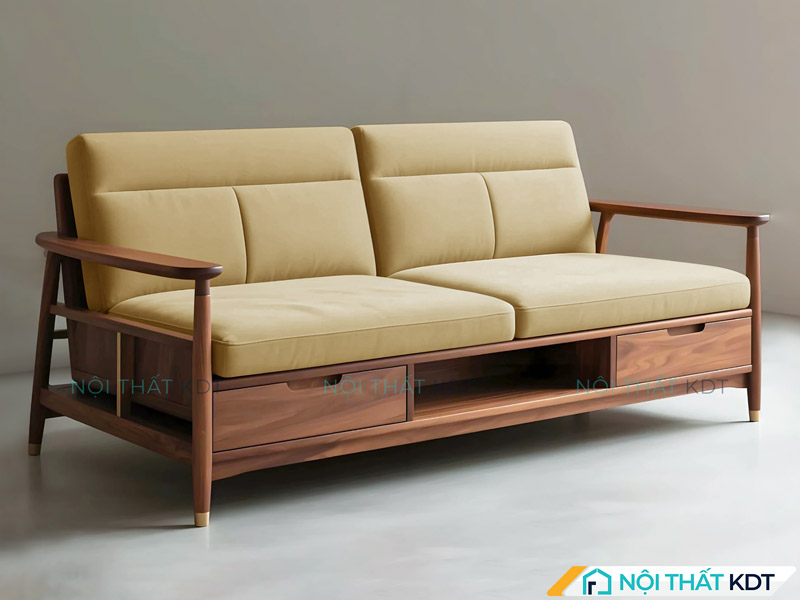 Mẫu ghế sofa gỗ sồi Nga dáng văng S470 nhỏ gọn, có ngăn kéo của Nội thất KDT
