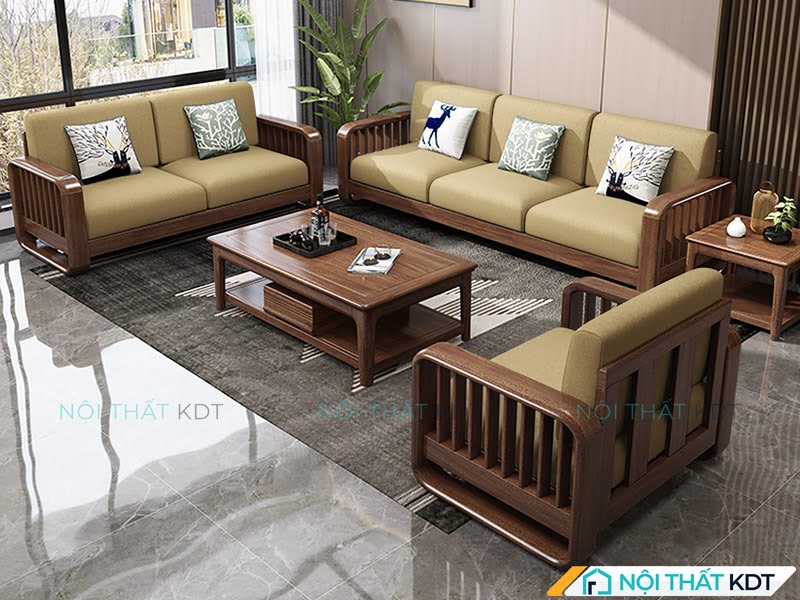 Mẫu sofa gỗ sồi bền đẹp, nhỏ đơn giản hiện đại với kiểu dáng chữ U thời thượng