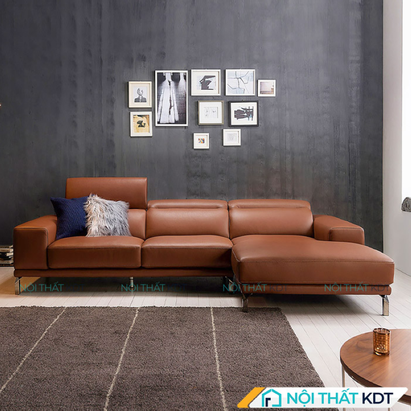 Sofa da màu óc chó góc chữ L phù hợp cho gia đình đông thành viên