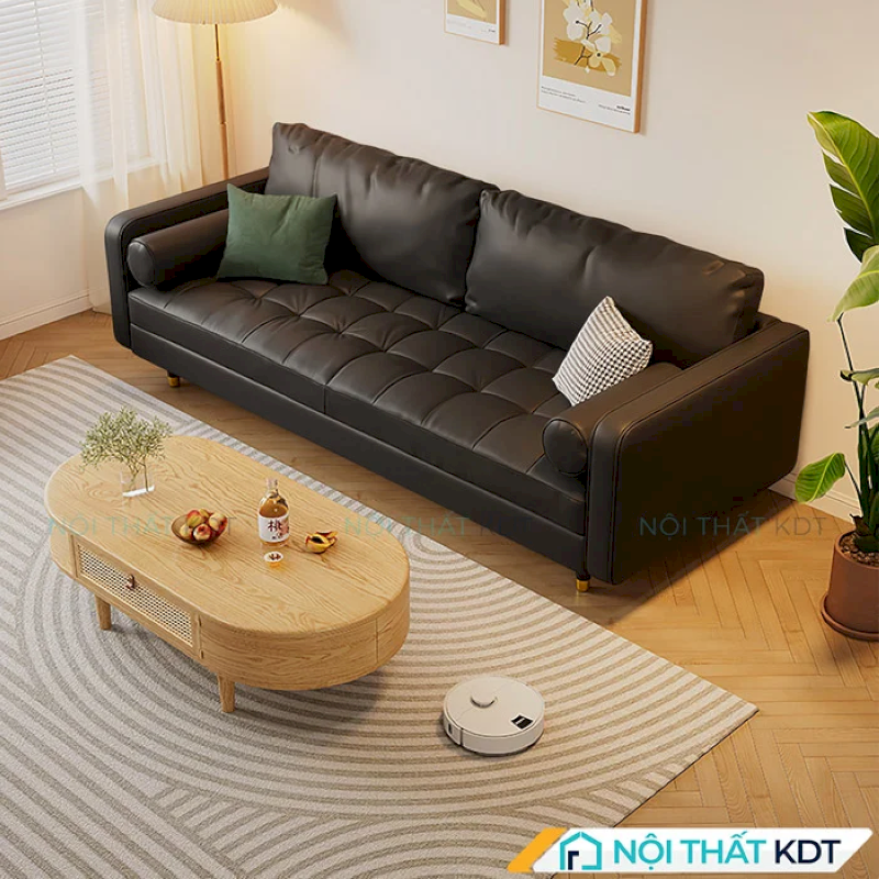 Sofa da S119 màu đen phong cách Bắc Âu thanh lịch, kiểu văng nhỏ gọn