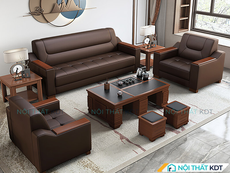 Sofa da S441 sang trọng, kiểu dáng vuông vức, phù hợp không gian lãnh đạo phong cách cổ điển