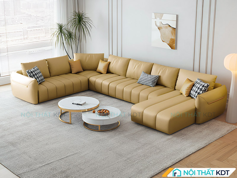Sofa da vàng chữ U trẻ trung S218 màu ghế sofa hợp mệnh Kim