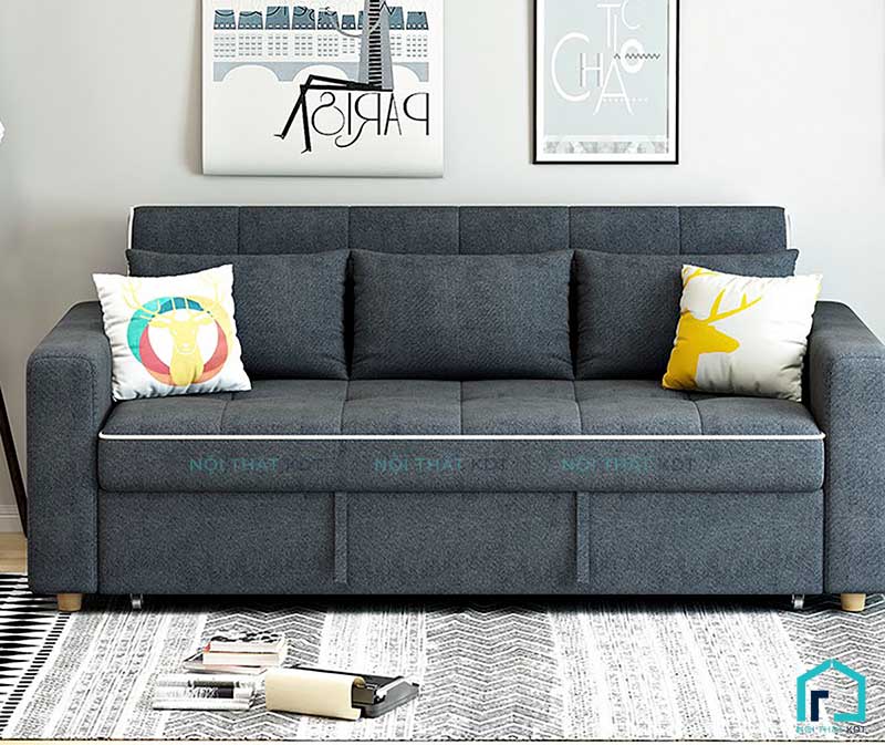 Sofa giường S17 màu xám đen, thiết kế tay vịn vuông vức khỏe khoắn, phù hợp với không gian hiện đại