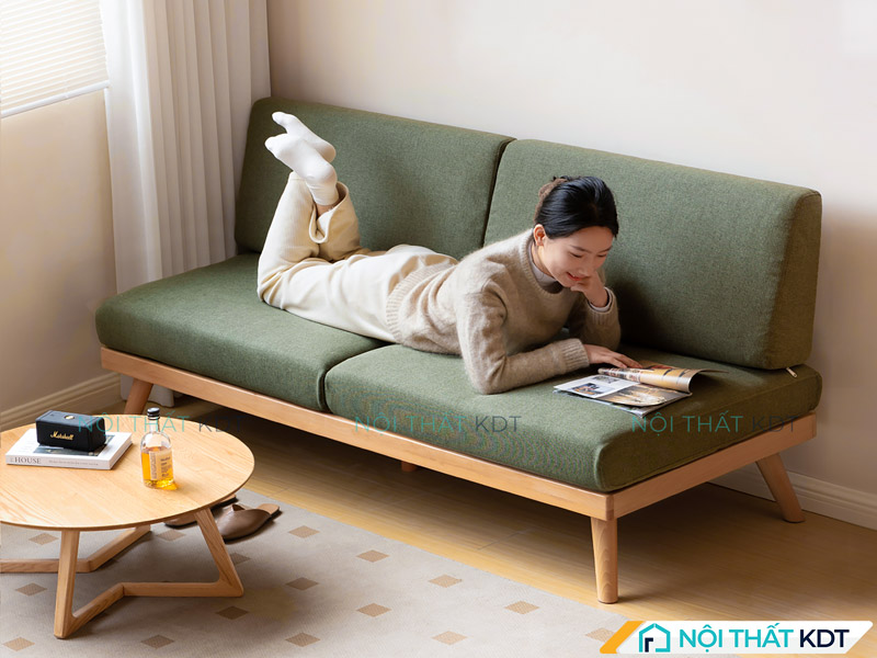 Sofa gỗ không tay vịn màu xanh lá cây S191 của Nội thất KDT