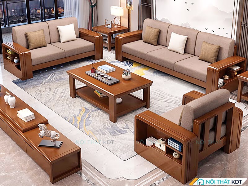 Sofa gỗ màu cafe sữa S336-U có phần tựa lưng tiện nghi giúp người dùng luôn cảm thấy thoải mái khi sử dụng