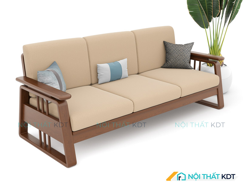 Sofa gỗ màu cafe sữa S370-V3 đơn giản, thanh lịch trong kiểu dáng