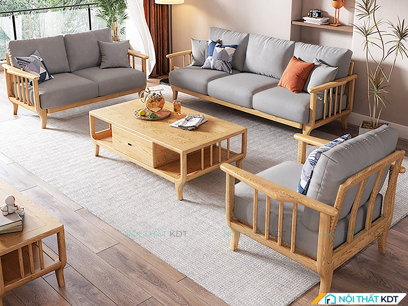Sofa gỗ nan dọc với thiết kế nhỏ gọn S328 chữ U của Nội thất KDT