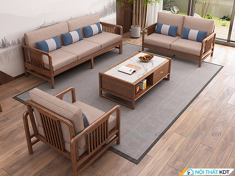 Sofa gỗ nan đứng tay vịn mỏng S340 của Nội thất KDT