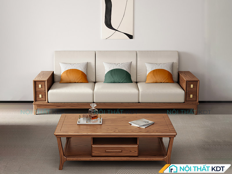 Sofa gỗ sồi Nga dáng văng dài S463-V3 sở hữu màu sắc hài hoà, đẹp mắt