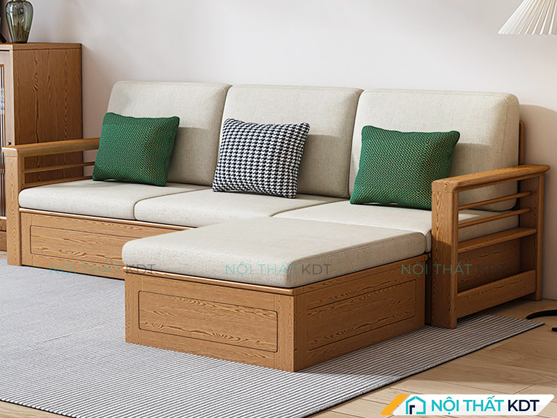 Sofa gỗ sồi Nga góc chữ L S234-L4 mang phong cách tối giản, ít hoạ tiết