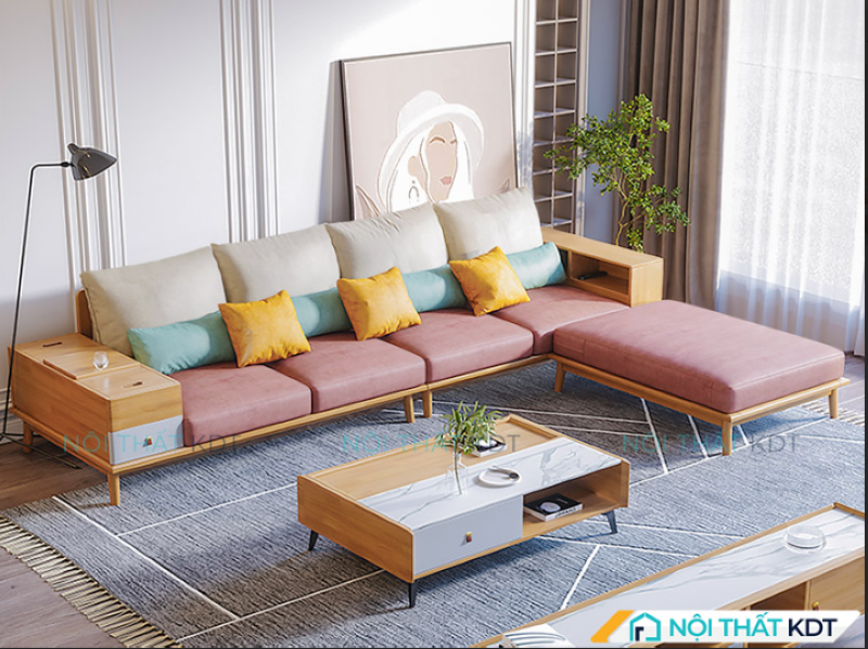 Sofa gỗ sồi Nga góc chữ L S284 có hộc đựng đồ tiện lợi của Nội thất KDT