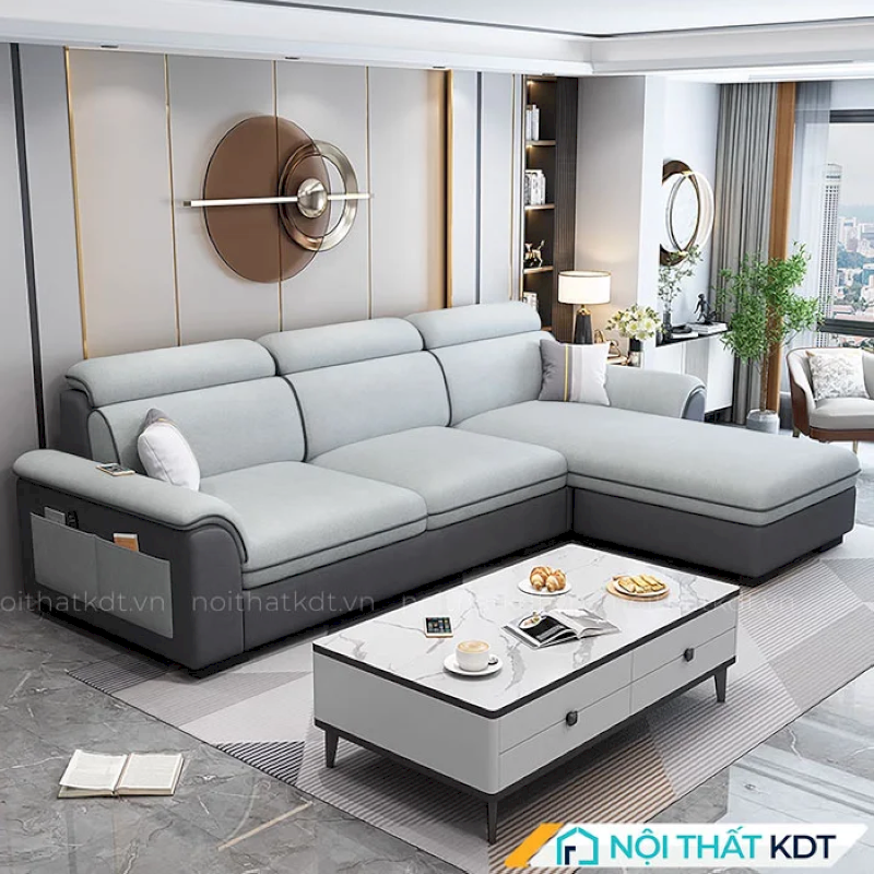 Sofa góc L nỉ S110A màu xám, kiểu dáng góc L nhỏ gọn