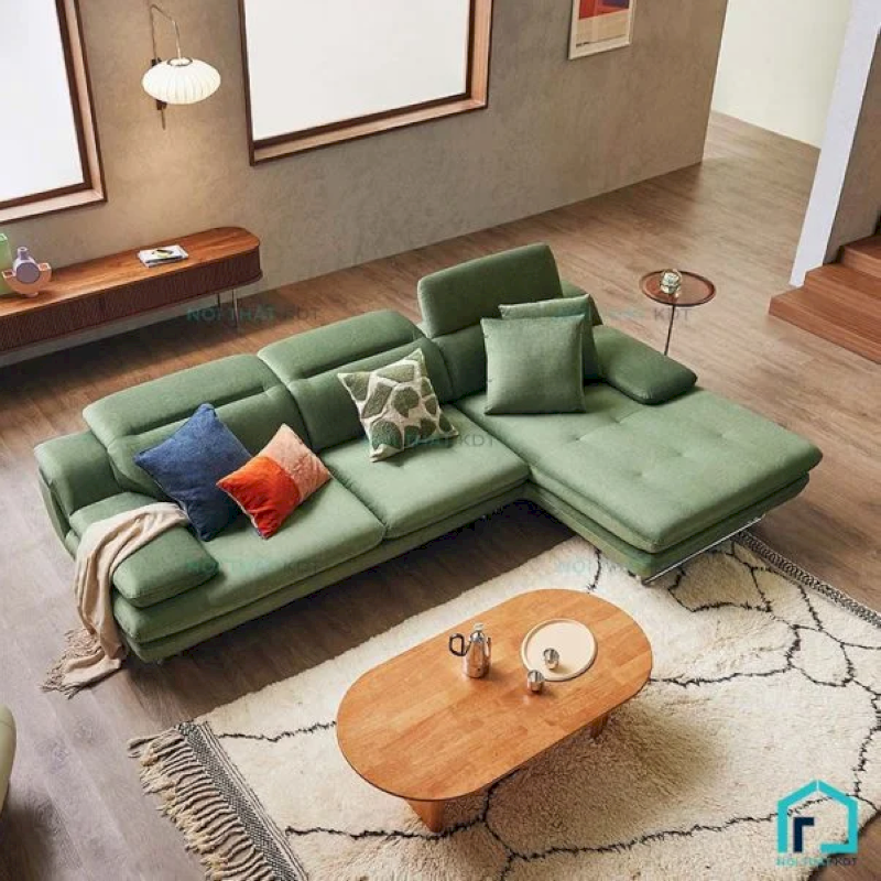 Sofa góc L S160A với màu xanh rêu nhạt hiện đại, thiết kế chuẩn phong cách Hàn