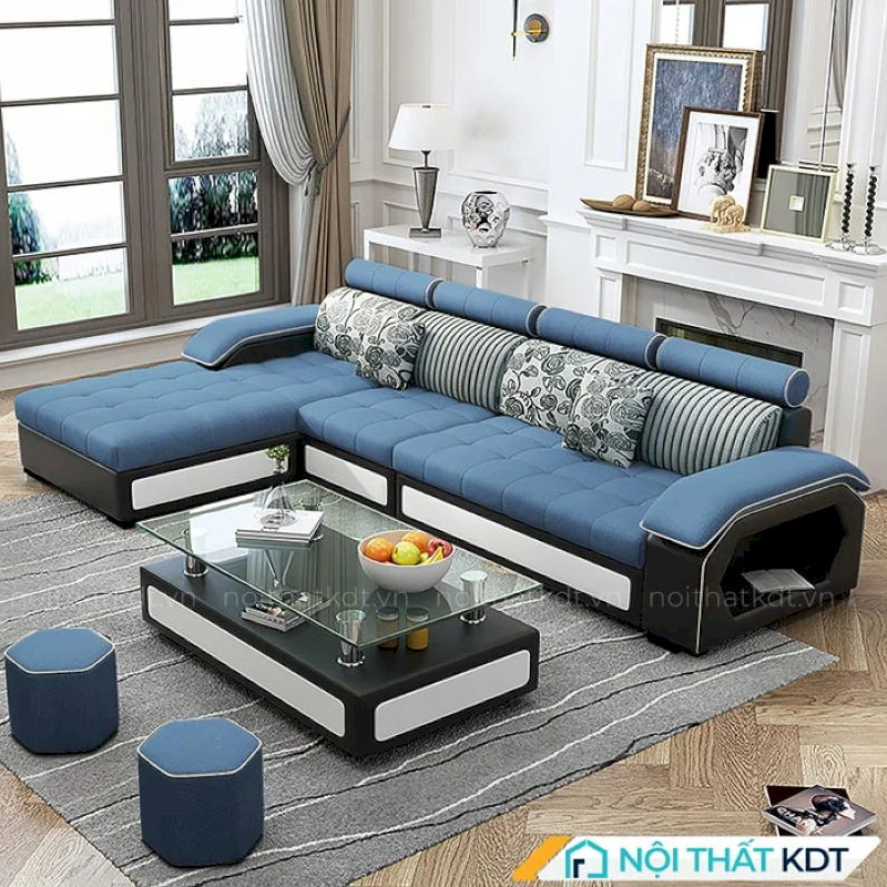 Sofa góc S29 màu xanh lam với thiết kế tay úp độc đáo, vừa tiết kiệm không gian vừa tạo nên vẻ đẹp thanh lịch, hiện đại
