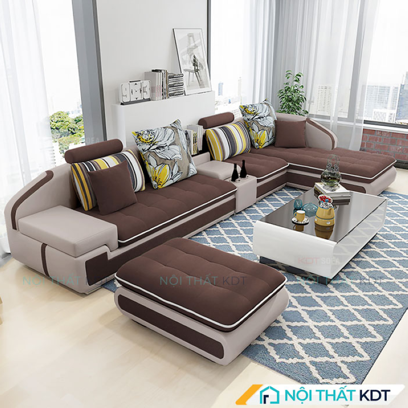 Sofa màu óc chó S28-L4 sở hữu đệm nỉ êm ái cho buổi tối quây quần bên gia đình