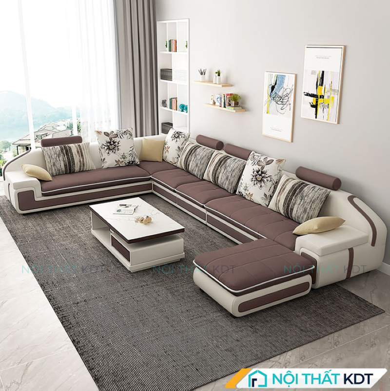 Sofa màu óc chó S28U bề thế, ôm trọn không gian rộng