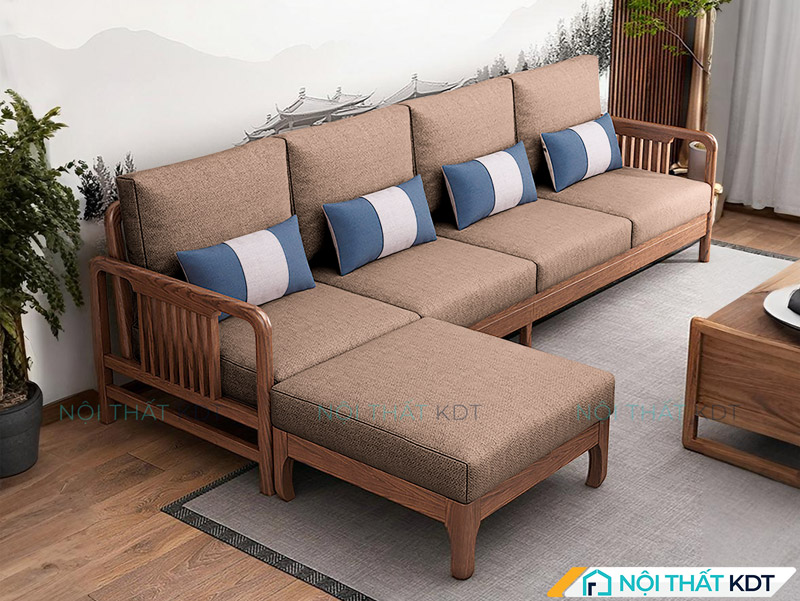 Sofa màu óc chó S340-L4 có chất liệu gỗ tự nhiên chống mối mọt, bền bỉ lâu dài