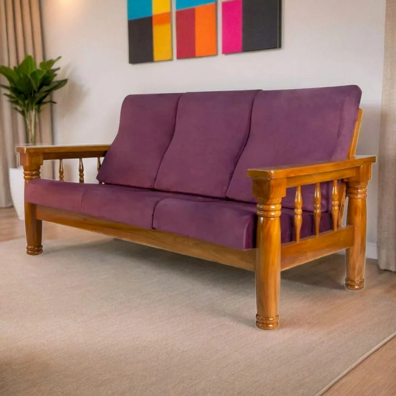 Sofa màu tím có phần đệm tựa cao phủ vải tím rượu vang sang trọng thời thượng